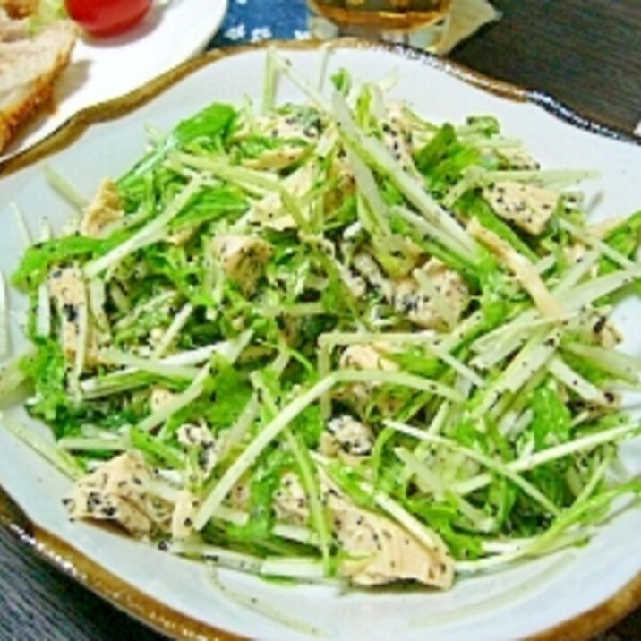 サラダ(/・ω・)/水菜と鶏胸肉のゴマ香る中華和え